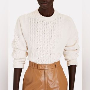 Intermix Sage Pearl-Trimmed Cable Knit Sweater